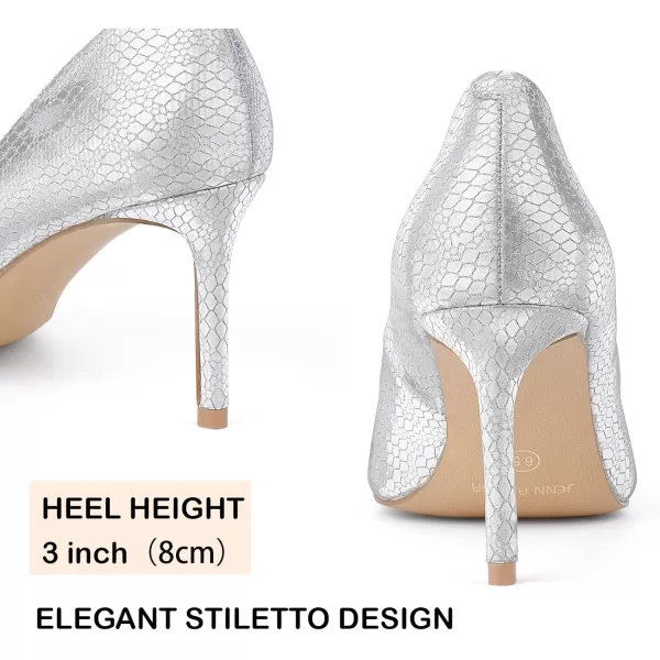 JENN ARDOR Womens Comfortable Stiletto Pumps 3 inch Elegant Gorgeous Closed Pointed Toe Slip On Solid High Heels for Ladies Wedding Dress ShoesSilver