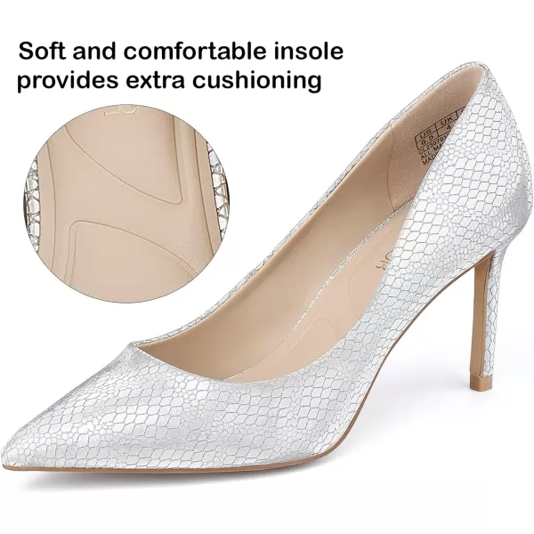 JENN ARDOR Womens Comfortable Stiletto Pumps 3 inch Elegant Gorgeous Closed Pointed Toe Slip On Solid High Heels for Ladies Wedding Dress ShoesSilver