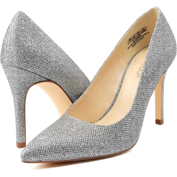JENN ARDOR Womens High Heels Closed Pointed Toe Stiletto Classic Office Dress Bridal Wedding Pumps Sexy Prom ShoesSilver