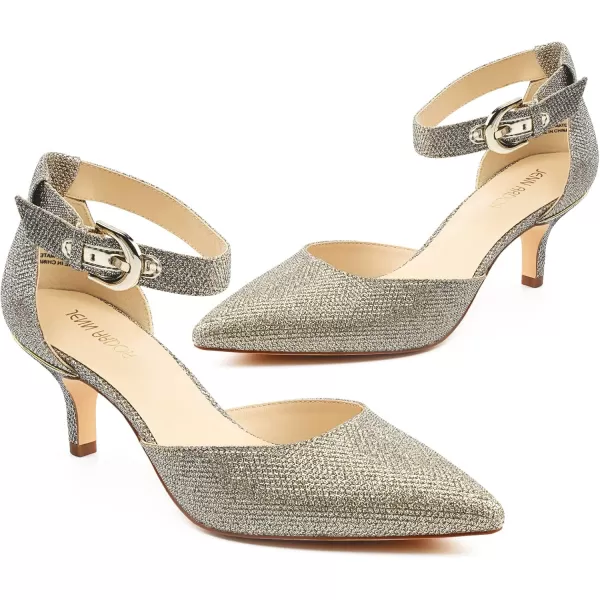 JENN ARDOR Womens Kitten Heel Pumps Ladies Closed Pointed Toe DOrsay Ankle Strap Dress StilettoGold