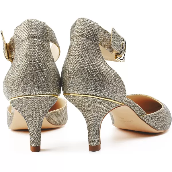JENN ARDOR Womens Kitten Heel Pumps Ladies Closed Pointed Toe DOrsay Ankle Strap Dress StilettoGold
