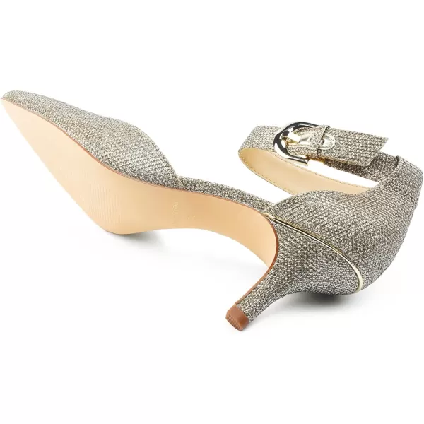JENN ARDOR Womens Kitten Heel Pumps Ladies Closed Pointed Toe DOrsay Ankle Strap Dress StilettoGold