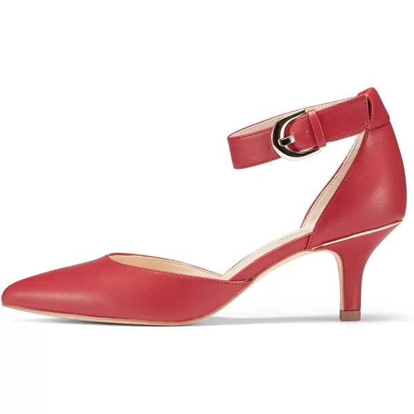 JENN ARDOR Womens Kitten Heel Pumps Ladies Closed Pointed Toe DOrsay Ankle Strap Dress StilettoRed