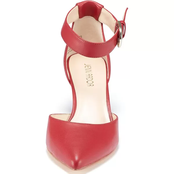 JENN ARDOR Womens Kitten Heel Pumps Ladies Closed Pointed Toe DOrsay Ankle Strap Dress StilettoRed