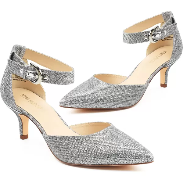 JENN ARDOR Womens Kitten Heel Pumps Ladies Closed Pointed Toe DOrsay Ankle Strap Dress StilettoSilver
