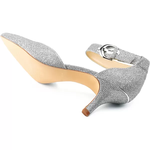 JENN ARDOR Womens Kitten Heel Pumps Ladies Closed Pointed Toe DOrsay Ankle Strap Dress StilettoSilver