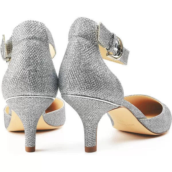 JENN ARDOR Womens Kitten Heel Pumps Ladies Closed Pointed Toe DOrsay Ankle Strap Dress StilettoSilver