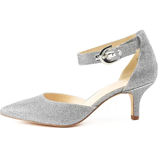 JENN ARDOR Womens Kitten Heel Pumps Ladies Closed Pointed Toe DOrsay Ankle Strap Dress StilettoSilver