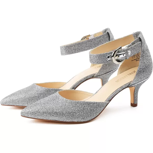 JENN ARDOR Womens Kitten Heel Pumps Ladies Closed Pointed Toe DOrsay Ankle Strap Dress StilettoSilver