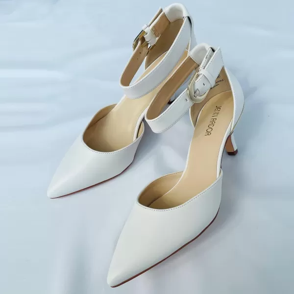 JENN ARDOR Womens Kitten Heel Pumps Ladies Closed Pointed Toe DOrsay Ankle Strap Dress StilettoWhite