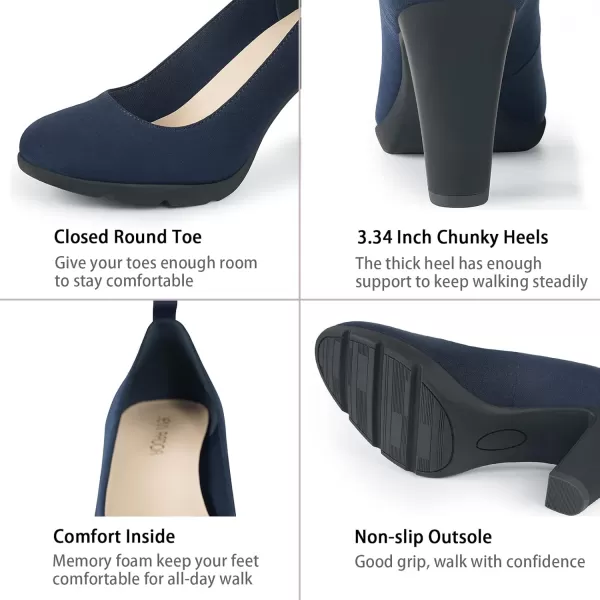 JENN ARDOR Womens Pumps Chunky Heels Platform Shoes Comfort Round Closed Toe Block Heel Pumps Dress High Heeled Office Shoes for Ladies More Than 3 inch HeelNavy
