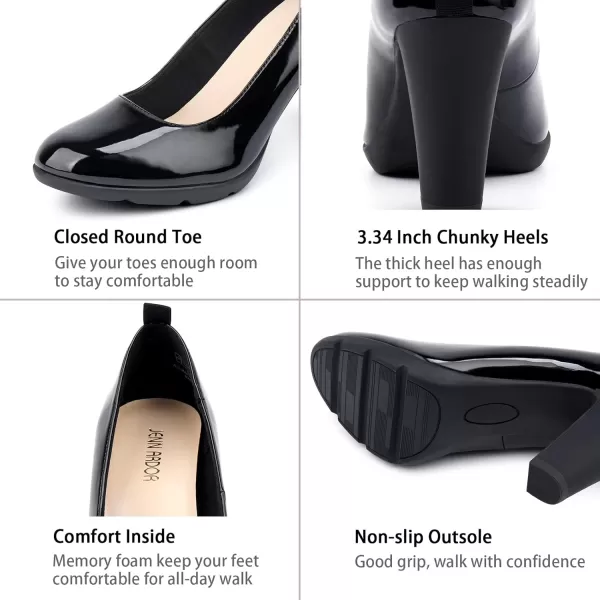 JENN ARDOR Womens Pumps Chunky Heels Platform Shoes Comfort Round Closed Toe Block Heel Pumps Dress High Heeled Office Shoes for Ladies More Than 3 inch HeelBlack