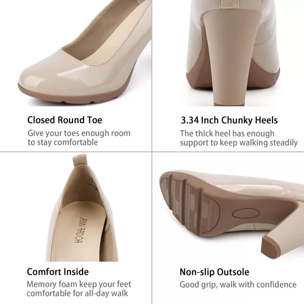JENN ARDOR Womens Pumps Chunky Heels Platform Shoes Comfort Round Closed Toe Block Heel Pumps Dress High Heeled Office Shoes for Ladies More Than 3 inch HeelBeige