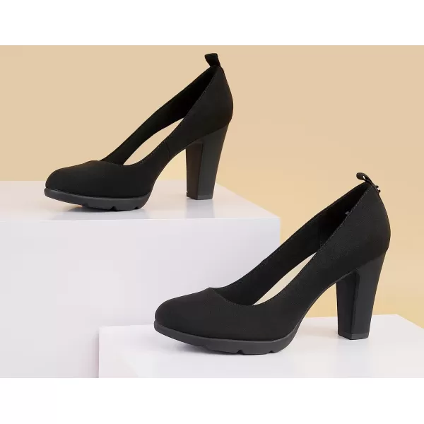 JENN ARDOR Womens Pumps Chunky Heels Platform Shoes Comfort Round Closed Toe Block Heel Pumps Dress High Heeled Office Shoes for Ladies More Than 3 inch HeelBlack 1