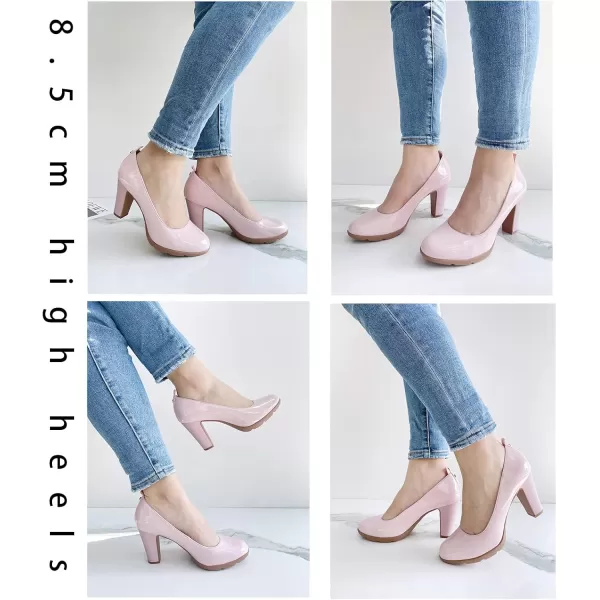 JENN ARDOR Womens Pumps Chunky Heels Platform Shoes Comfort Round Closed Toe Block Heel Pumps Dress High Heeled Office Shoes for Ladies More Than 3 inch HeelPink