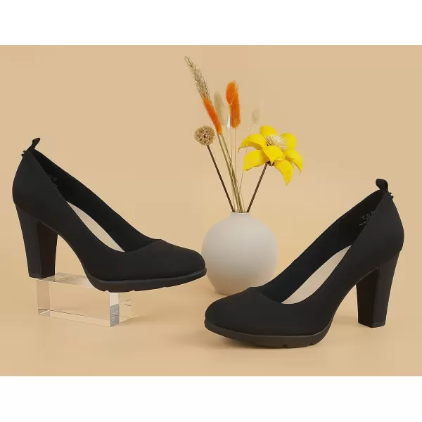 JENN ARDOR Womens Pumps Chunky Heels Platform Shoes Comfort Round Closed Toe Block Heel Pumps Dress High Heeled Office Shoes for Ladies More Than 3 inch HeelBlack 1