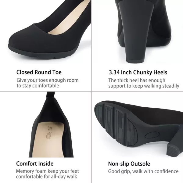 JENN ARDOR Womens Pumps Chunky Heels Platform Shoes Comfort Round Closed Toe Block Heel Pumps Dress High Heeled Office Shoes for Ladies More Than 3 inch HeelBlack 1