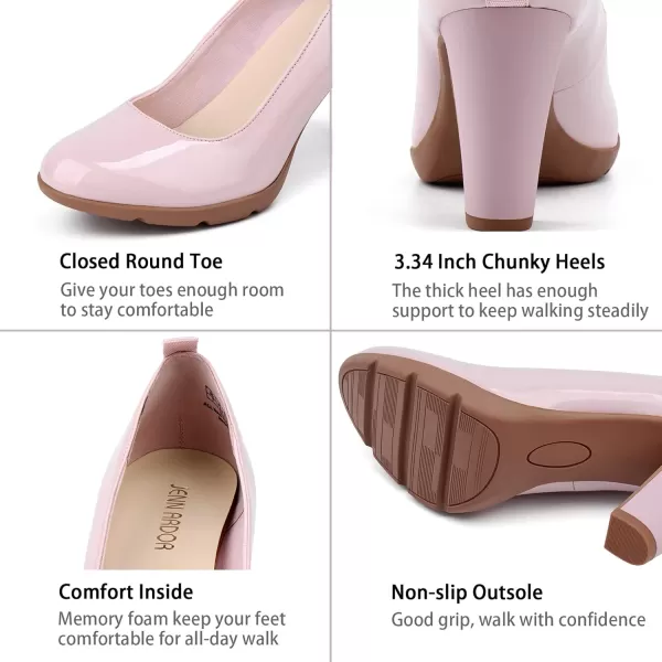 JENN ARDOR Womens Pumps Chunky Heels Platform Shoes Comfort Round Closed Toe Block Heel Pumps Dress High Heeled Office Shoes for Ladies More Than 3 inch HeelPink