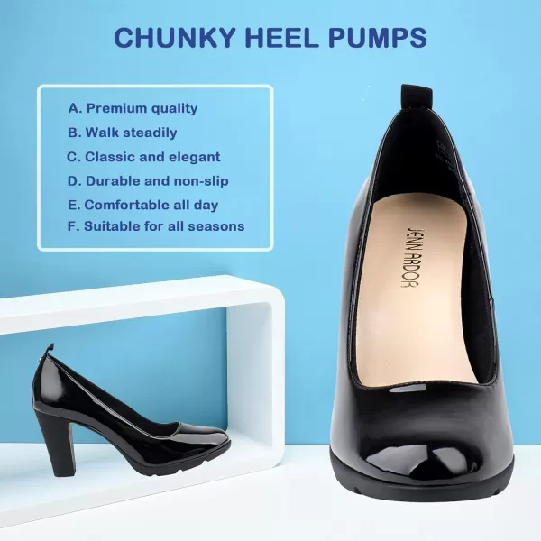 JENN ARDOR Womens Pumps Chunky Heels Platform Shoes Comfort Round Closed Toe Block Heel Pumps Dress High Heeled Office Shoes for Ladies More Than 3 inch HeelBlack