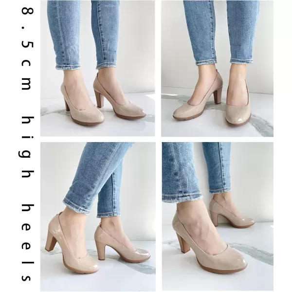 JENN ARDOR Womens Pumps Chunky Heels Platform Shoes Comfort Round Closed Toe Block Heel Pumps Dress High Heeled Office Shoes for Ladies More Than 3 inch HeelBeige