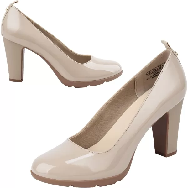 JENN ARDOR Womens Pumps Chunky Heels Platform Shoes Comfort Round Closed Toe Block Heel Pumps Dress High Heeled Office Shoes for Ladies More Than 3 inch HeelBeige