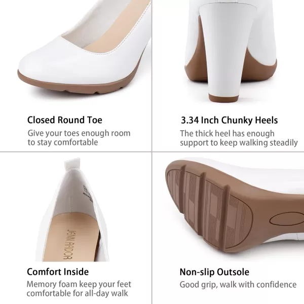 JENN ARDOR Womens Pumps Chunky Heels Platform Shoes Comfort Round Closed Toe Block Heel Pumps Dress High Heeled Office Shoes for Ladies More Than 3 inch HeelWhite