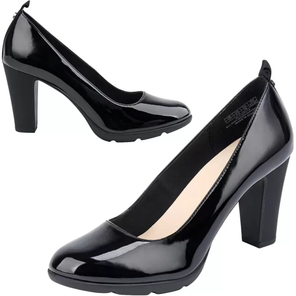 JENN ARDOR Womens Pumps Chunky Heels Platform Shoes Comfort Round Closed Toe Block Heel Pumps Dress High Heeled Office Shoes for Ladies More Than 3 inch HeelBlack