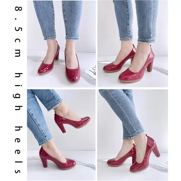JENN ARDOR Womens Pumps Chunky Heels Platform Shoes Comfort Round Closed Toe Block Heel Pumps Dress High Heeled Office Shoes for Ladies More Than 3 inch HeelRed