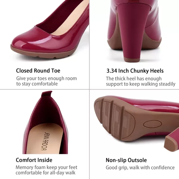 JENN ARDOR Womens Pumps Chunky Heels Platform Shoes Comfort Round Closed Toe Block Heel Pumps Dress High Heeled Office Shoes for Ladies More Than 3 inch HeelRed