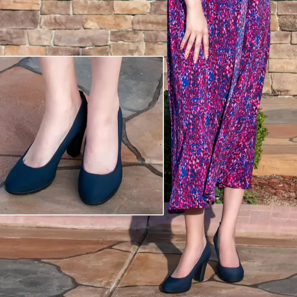 JENN ARDOR Womens Pumps Chunky Heels Platform Shoes Comfort Round Closed Toe Block Heel Pumps Dress High Heeled Office Shoes for Ladies More Than 3 inch HeelNavy