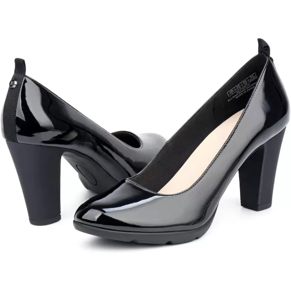 JENN ARDOR Womens Pumps Closed Round Toe Block High Heels 3 inch Leather Pump ShoesBlack