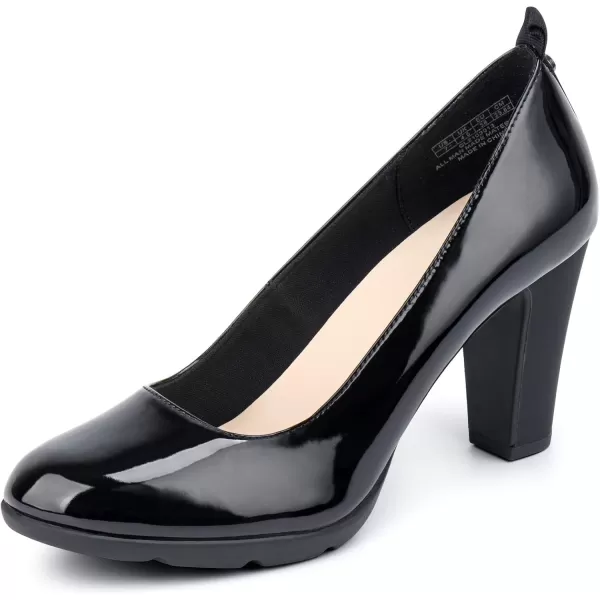 JENN ARDOR Womens Pumps Closed Round Toe Block High Heels 3 inch Leather Pump ShoesBlack