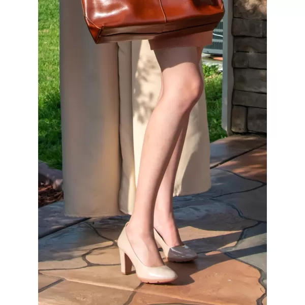 JENN ARDOR Womens Pumps Closed Round Toe Block High Heels 3 inch Leather Pump ShoesNude