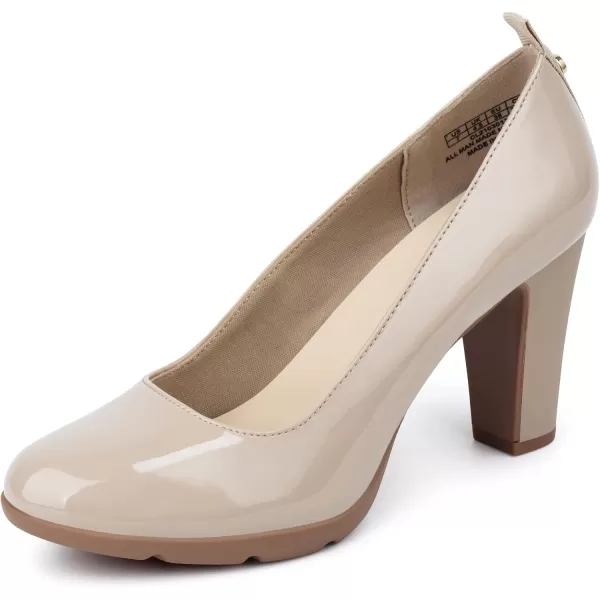 JENN ARDOR Womens Pumps Closed Round Toe Block High Heels 3 inch Leather Pump ShoesNude