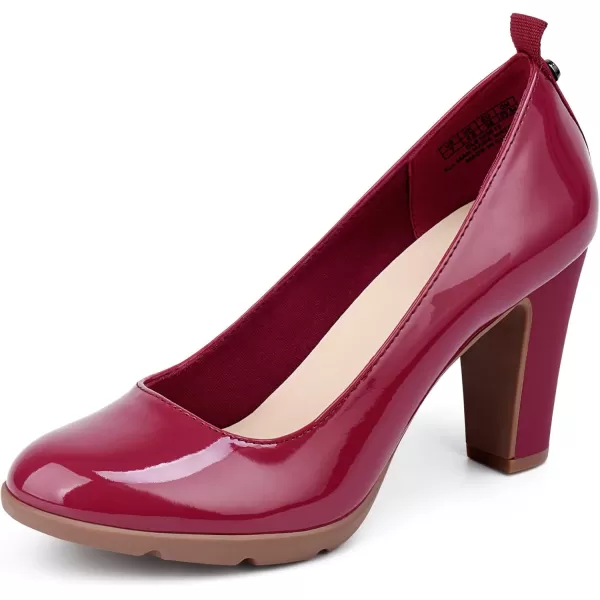 JENN ARDOR Womens Pumps Closed Round Toe Block High Heels 3 inch Leather Pump ShoesRed