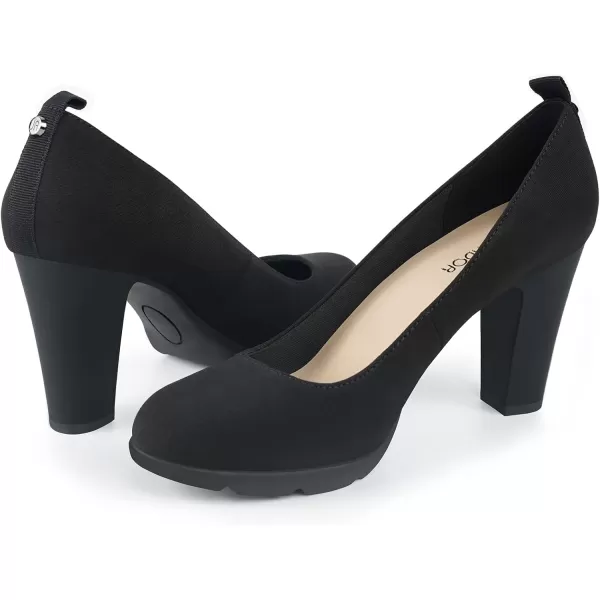 JENN ARDOR Womens Pumps Closed Round Toe Block High Heels 3 inch Leather Pump ShoesStretch Black