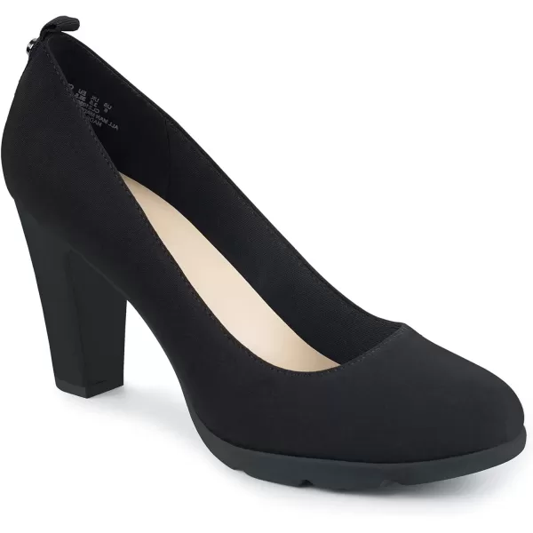 JENN ARDOR Womens Pumps Closed Round Toe Block High Heels 3 inch Leather Pump ShoesStretch Black