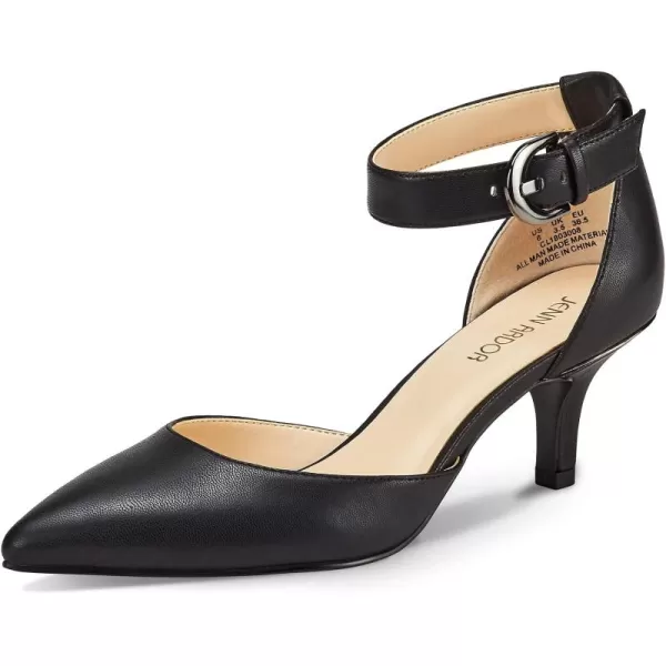 JENN ARDOR Womens Kitten Heel Pumps Ladies Closed Pointed Toe DOrsay Ankle Strap Dress StilettoBlack