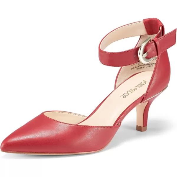 JENN ARDOR Womens Kitten Heel Pumps Ladies Closed Pointed Toe DOrsay Ankle Strap Dress StilettoRed