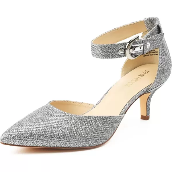 JENN ARDOR Womens Kitten Heel Pumps Ladies Closed Pointed Toe DOrsay Ankle Strap Dress StilettoSilver