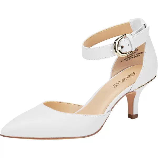 JENN ARDOR Womens Kitten Heel Pumps Ladies Closed Pointed Toe DOrsay Ankle Strap Dress StilettoWhite