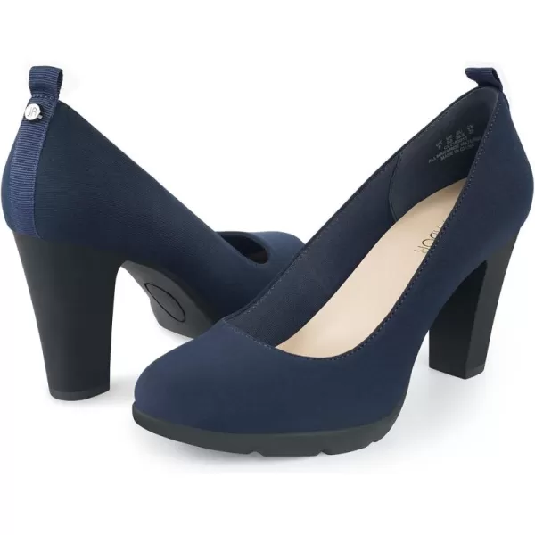 JENN ARDOR Womens Pumps Chunky Heels Platform Shoes Comfort Round Closed Toe Block Heel Pumps Dress High Heeled Office Shoes for Ladies More Than 3 inch HeelNavy