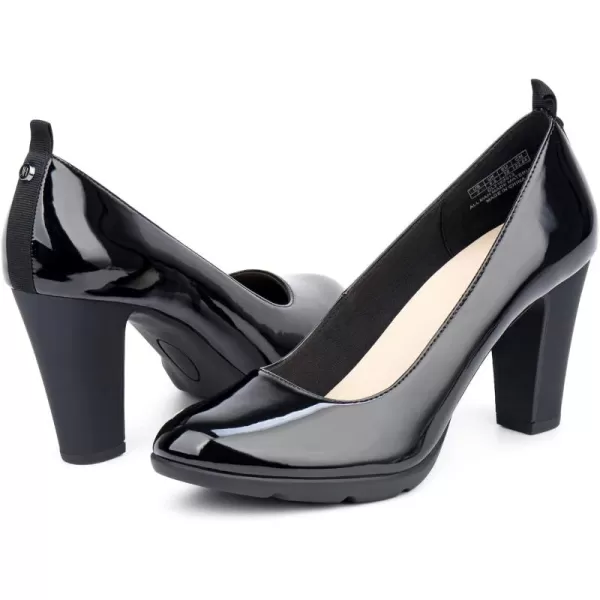 JENN ARDOR Womens Pumps Chunky Heels Platform Shoes Comfort Round Closed Toe Block Heel Pumps Dress High Heeled Office Shoes for Ladies More Than 3 inch HeelBlack