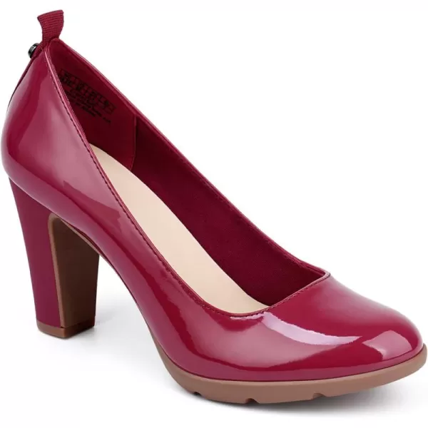 JENN ARDOR Womens Pumps Closed Round Toe Block High Heels 3 inch Leather Pump ShoesRed