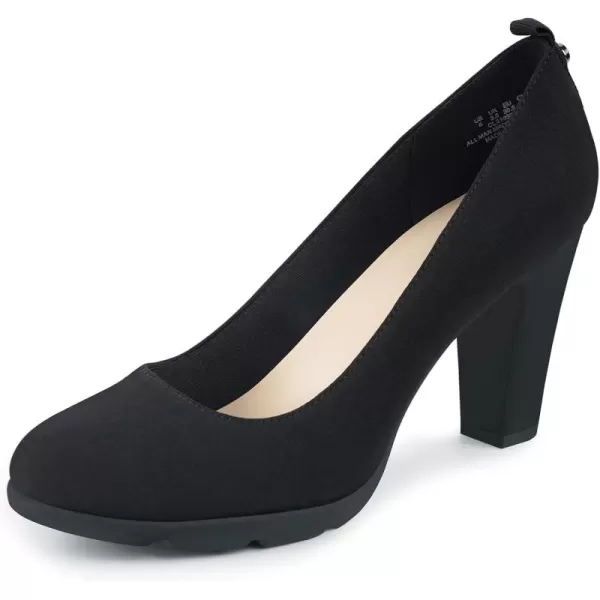 JENN ARDOR Womens Pumps Closed Round Toe Block High Heels 3 inch Leather Pump ShoesStretch Black