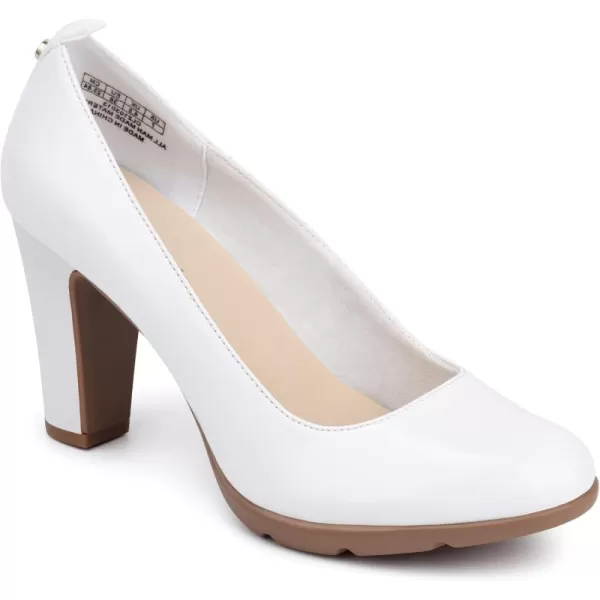 JENN ARDOR Womens Pumps Closed Round Toe Block High Heels 3 inch Leather Pump ShoesWhite