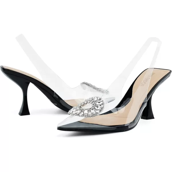 JENN ARDOR Clear Kitten Heels Sandals Slingback Closed Pointed Toe Crystal Rhinestones Wedding Bride Guest Dress High Sexy Party Pumps Comfortable Shoes for WomenBlackClear