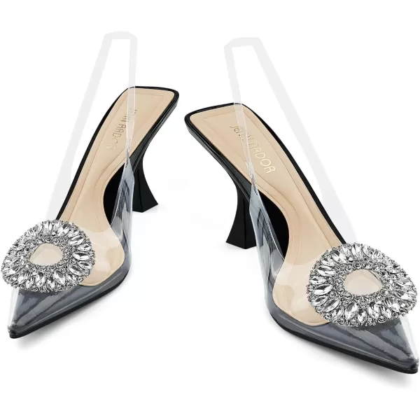 JENN ARDOR Clear Kitten Heels Sandals Slingback Closed Pointed Toe Crystal Rhinestones Wedding Bride Guest Dress High Sexy Party Pumps Comfortable Shoes for WomenBlackClear