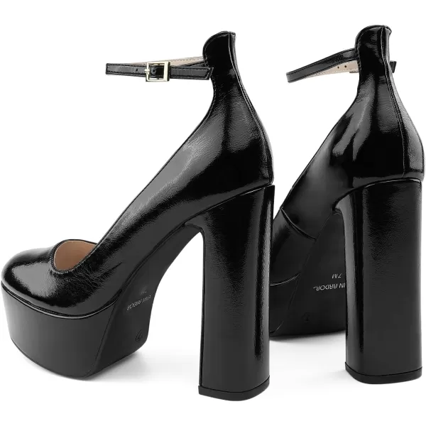 JENN ARDOR Womens Chunky Platform High Heels Closed Toe Block Pumps Ankle Strap Dress Wedding Party PumpsBlackPu