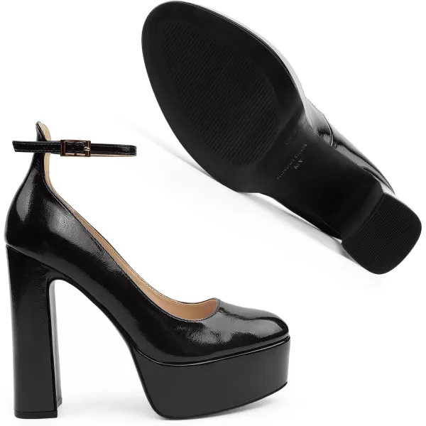 JENN ARDOR Womens Chunky Platform High Heels Closed Toe Block Pumps Ankle Strap Dress Wedding Party PumpsBlackPu